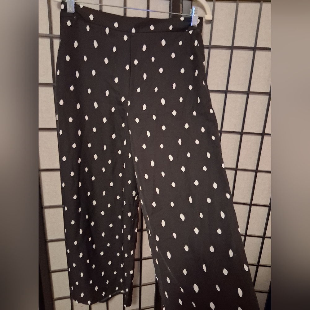 Worthington Black with White Polka Dots Wide Leg Ankle Length Pants size M - Picture 5 of 8